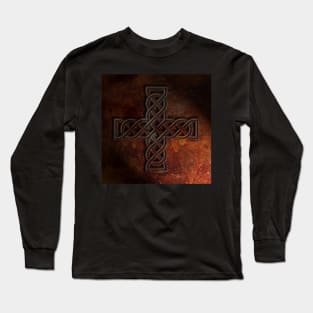 Celtic Knotwork Cross Rust Texture No 1 Repost Long Sleeve T-Shirt